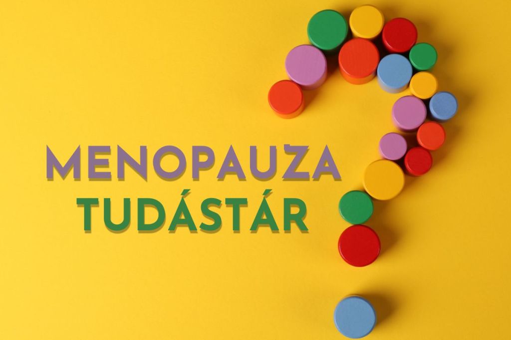 Menopauza Tudástár – kérdőjel alakú, színes korongok sárga háttéren